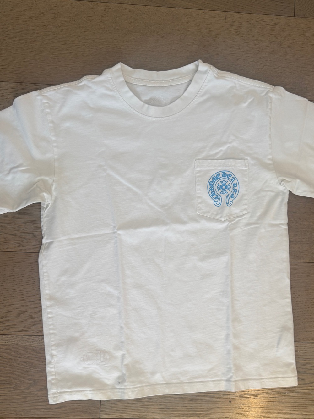Chrome Hearts White Short Sleeve Tee with Blue Pocket Graphic
